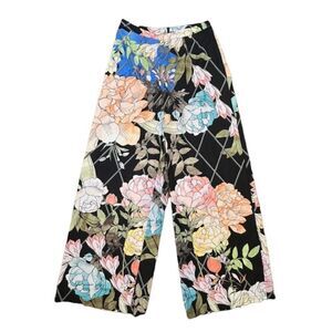 Keepsake The Label Palazzo Wide Leg Black Floral Print Pants Back Zip Size Small